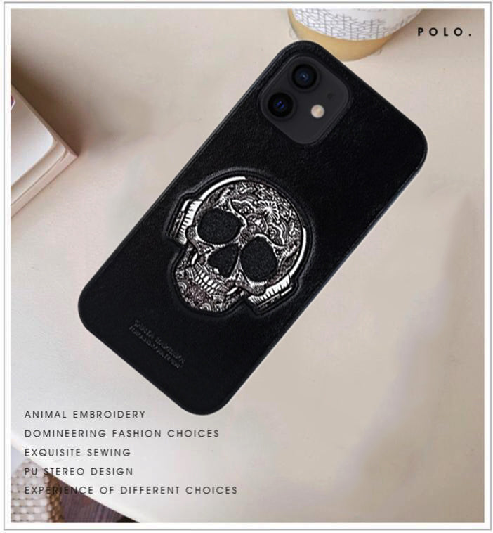 iPhone 12 Pro Max Patti Series Genuine Santa Barbara Leather Case - Skull