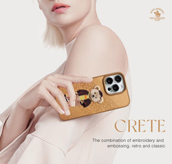 iPhone 13 Crete Series Genuine Santa Barbara Leather Case - Brown