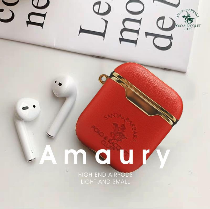 Airpods Amaury Series Genuine Santa Barbara Leather Case - Red